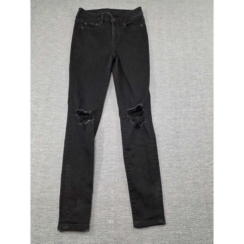 American Eagle Black Distressed Skinny Jeans Women's Size 4 Next Level Stretch